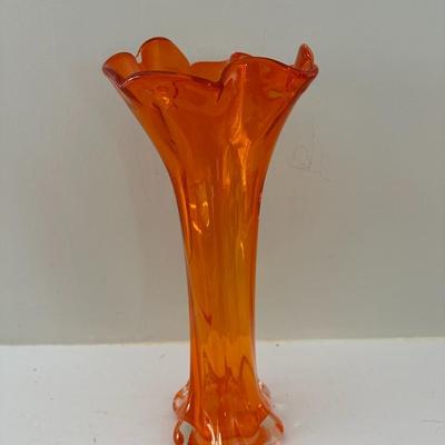 Orange Pottery and Slung Glass Vases - 5 Pcs
