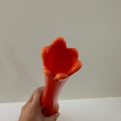 Orange Pottery and Slung Glass Vases - 5 Pcs