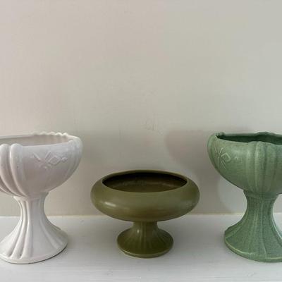 3 Pedestal Pottery Dishes