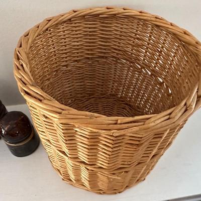Clay Telephone Pole Insulators & Wicker Basket