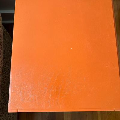 Orange End Table with Removable Tray