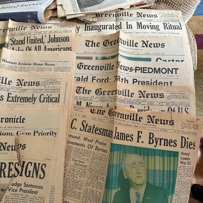 Vintage Newspaper Articles & Green Tray
