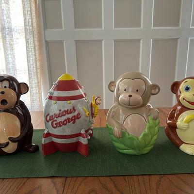 4 Adorable Monkey Cookie Jars, including Courious George!