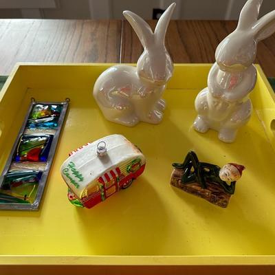 Yellow Tray w/ Mixed Holiday Items
