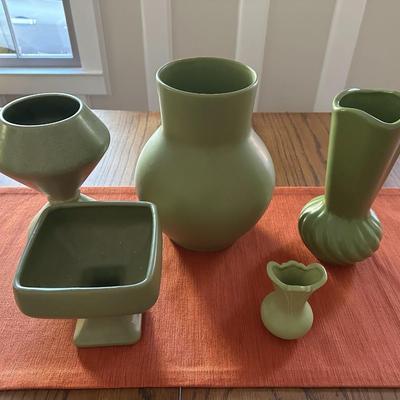 Hull, Floraline, Haeger, Pottery Barn Vases - Green