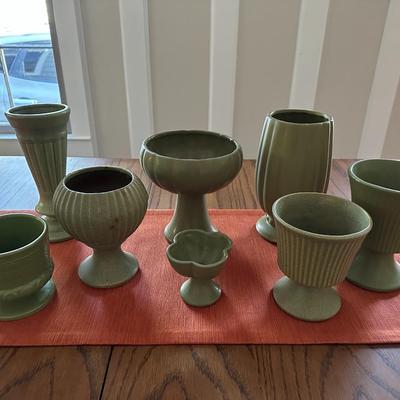 8 pc Vase Asst. Hull, Haeger, Floraline, USA - Green