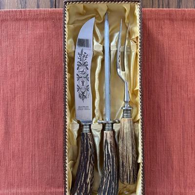 KLA-TRA-SO Stag Horn Carving Set in Original Box