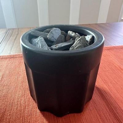 Decorative Bowl Arrangement & Black Planter w/Slate Rock Pcs
