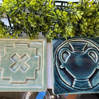 Plant Foam, 2 Metal Squares, plastic foliage, Glazed Tiles