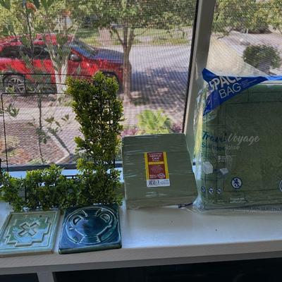 Plant Foam, 2 Metal Squares, plastic foliage, Glazed Tiles