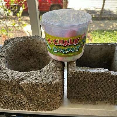 2 Unique Heavy Planters & Sidewalk Chalk!