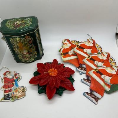 Miscellaneous Lot of Holiday Christmas Decor Santa Claus, Handcrafted Rainbow Candle Hong Kong, & More