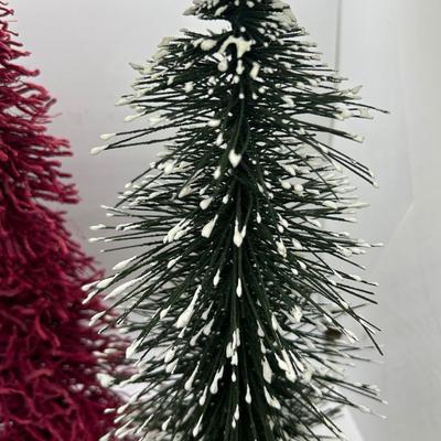 Lot of Snowy Natural Wild Green & Festive Holiday Red Home Decor Faux Pine Tree