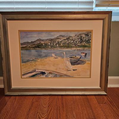 Sea & Town Watercolor, Pencil Signed (PS-JS)