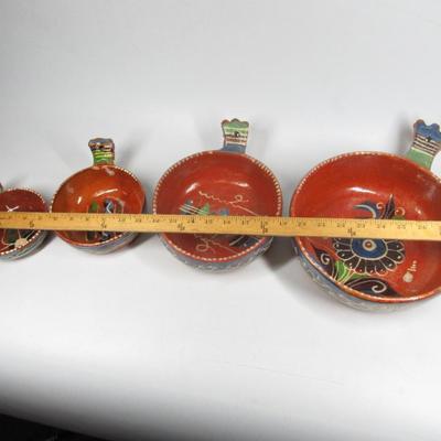 Vintage Mexican Tlaquepaque Folk Art Clay Serving Bowl Pots with Handles