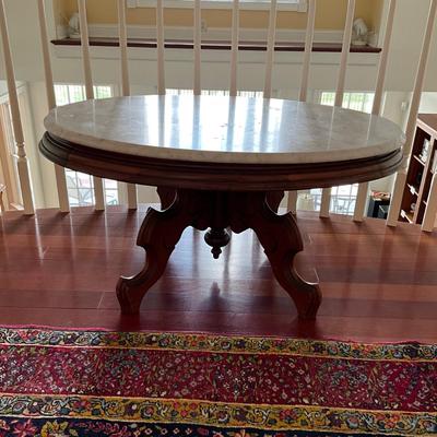 B1151 Antique Victorian Walnut Oval Marble top Coffee Table