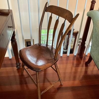 B1152 Antique Massachusetts Dropfront Mahogany Plantation School Desk and Arrowback Chair