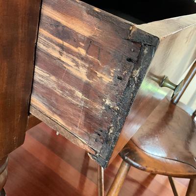 B1152 Antique Massachusetts Dropfront Mahogany Plantation School Desk and Arrowback Chair