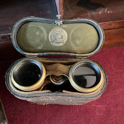 B1156 Antique Mother of Pearl MARLIN Paris Opera Glasses and Early Reading Glasses with Leather Case