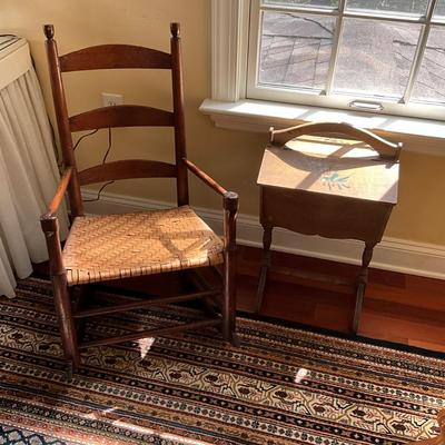 UB1165 Antique MA. Rocker with Vintage Sewing Stand