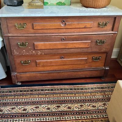 UB1167 Antique Victorian Eastlake Marble Top Three Drawer Dresser