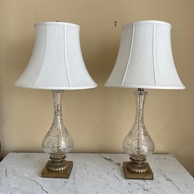 UB1168 Pair of Vintage Cut Glass with Leaf Design Lamps