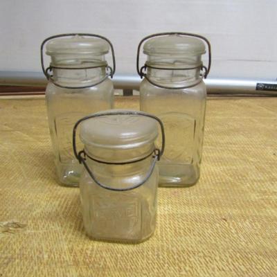 Three Vintage ACME Brand Bale Top Jars- 2 Quarts and 1 Pint