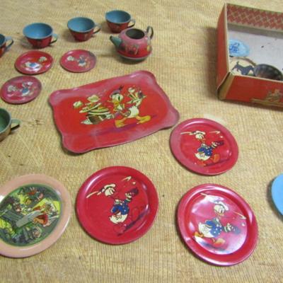 Collection of Antique Children's Tin Litho and Other Tea Set Pieces