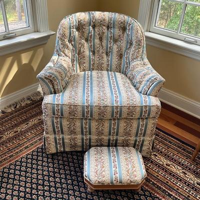 UB1170 Newly Upholstered Vintage Club Chair with Matching Victorian Stool