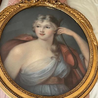 UB1172 Antique Portrait Pastel Painting in French Style Gold Gilt Frame