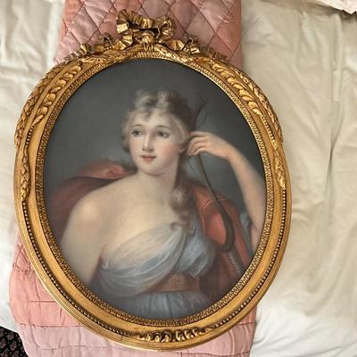 UB1172 Antique Portrait Pastel Painting in French Style Gold Gilt Frame