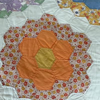 UB1183 Antique Grandmother's Flower Garden Handmade Quilt