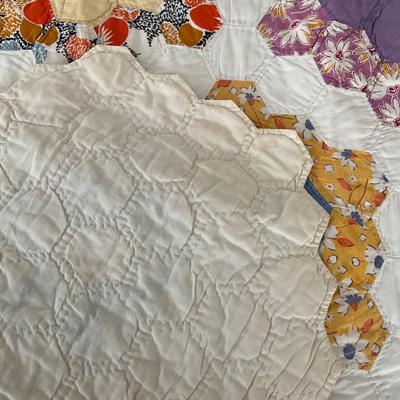 UB1183 Antique Grandmother's Flower Garden Handmade Quilt