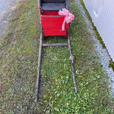 428 Antique Children's Red Sled with Bell