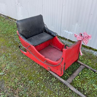 428 Antique Children's Red Sled with Bell