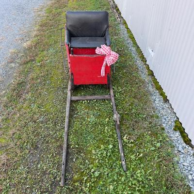 428 Antique Children's Red Sled with Bell