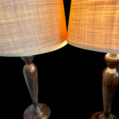 Pair of Brown Hued Lamps with Textured Shades