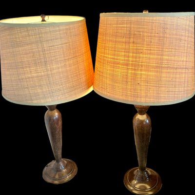 Pair of Brown Hued Lamps with Textured Shades