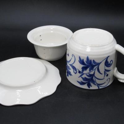 Vintage Ceramic Tea Coffee Cup with Filter Steeper and Matching Saucer