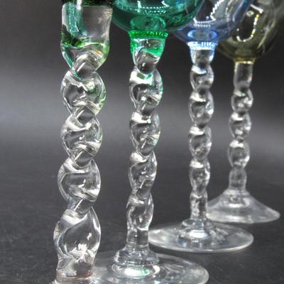 Lot of Multicolored Twisted Stemmed Small Shot Tasting Liquor Drinking Glasses