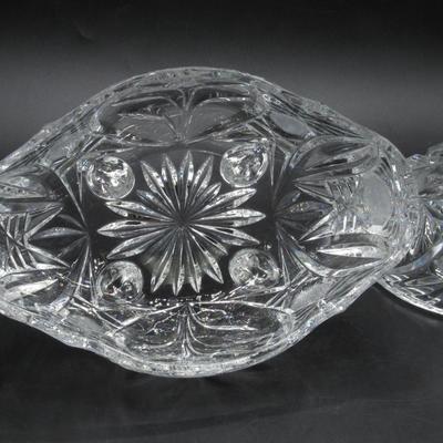 Vintage Crystal Etched Glass Footed Mid Century Lidded Candy Trinket Bowl