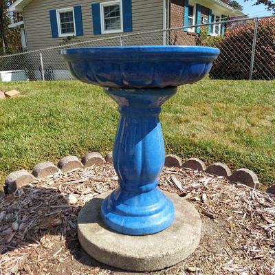 Blue Glazed Ceramic Bird Bath (Y-BBL)