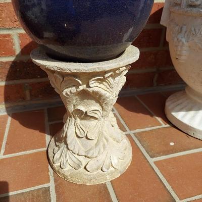 Two Concrete Planters and Blue Gazing Ball (Y-BBL)