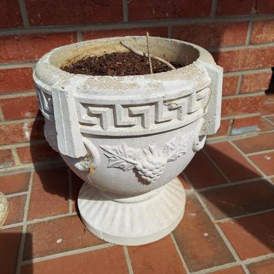 Two Concrete Planters and Blue Gazing Ball (Y-BBL)