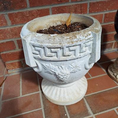 Two Concrete Planters and Blue Gazing Ball (Y-BBL)