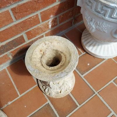 Two Concrete Planters and Blue Gazing Ball (Y-BBL)