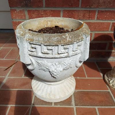 Two Concrete Planters and Blue Gazing Ball (Y-BBL)