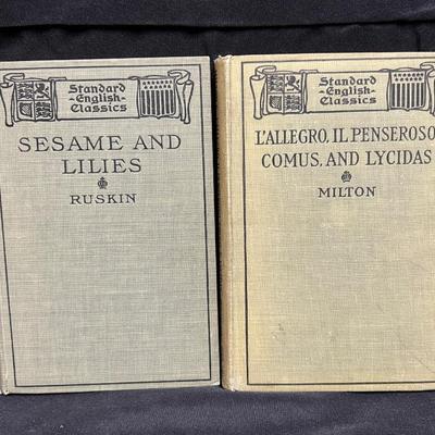 Pair of Vintage Antique Standard English Classics Pocket Sized Books Ruskin & Milton 1894 1900