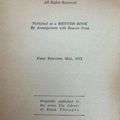 Vintage Paper Back Copy Greek Historical Thought A Mentor Book 1952