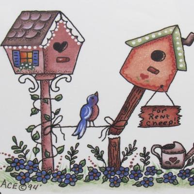 Retro Bless Our Home Rent for Cheap Bird House Small Framed Art Print